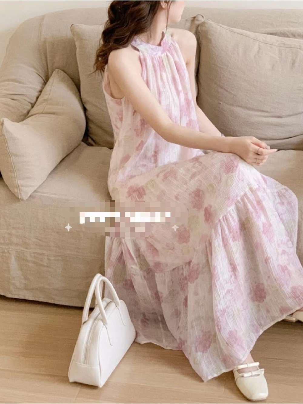 Water-colour Floral Halter Tiered Maxi Dress - Pastel Pink - Picture 8 of 12